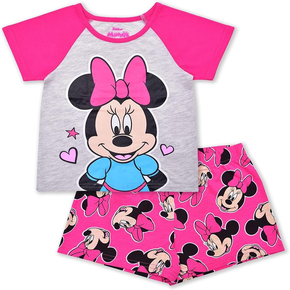 Disney Minnie Mouse Girls T-Shirt and Short Set for Infant, Toddler and Little Kids  Pink/Grey