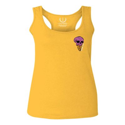 0258. Cool Graphic Candy Ice Cream Skull Summer Till Death Society streetwaer Women's Tank Top Racerback (Gold Medium)