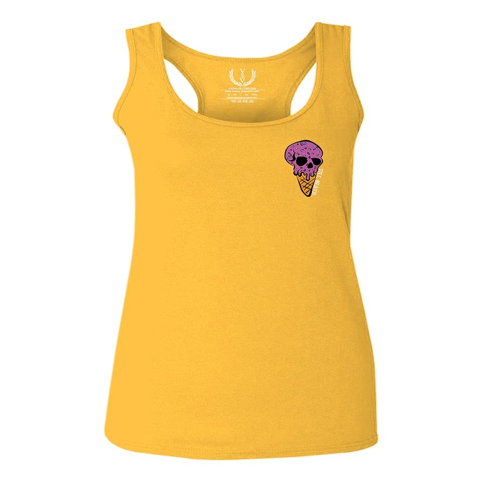 0258. Cool Graphic Candy Ice Cream Skull Summer Till Death Society streetwaer Women's Tank Top Racerback (Gold Medium)