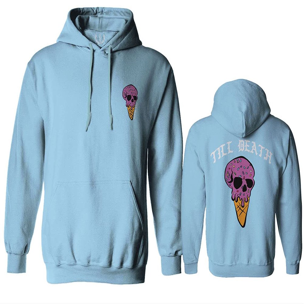0258. Cool Graphic Candy Ice Cream Skull Summer Till Death Society streetwaer Sweatshirt Pullover Hoodie (Light Blue X-Large)