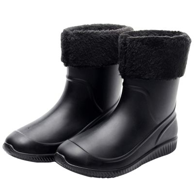 ANUFER Men's Mid-Calf Snow Rain Boots Outdoor Waterproof Gardening Farm Boots with Removable Fluff Lining Black SN01622 US7