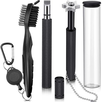 Skylety 3 Pieces Golf Club Groove Sharpener Retractable Brush and 6-Head Groove Sharpener Re-Grooving Tool and Cleaner for All Golf Irons Pitching, Sand, Lob, Approach Wedges, Utility Clubs(Black)