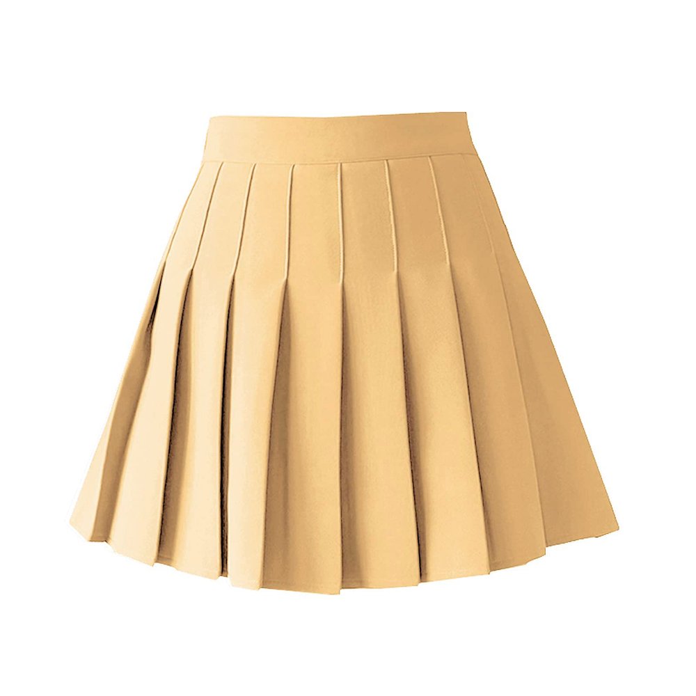 TONCHENGSD Women's High Waist Pleated Mini Skirt Skater Tennis Skirt (Khaki, XL)