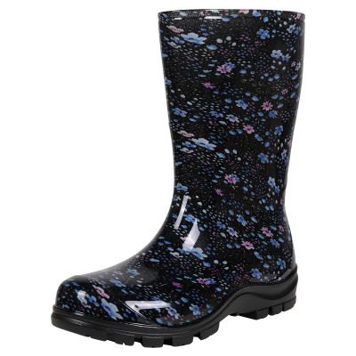 Asgard Women's Waterproof Garden Boots Printed Mid Calf Rain Boots Blue Flower 39 (8.5)