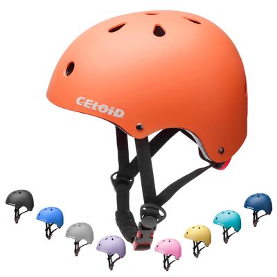 CELOID Kids Bike Helmet,Youth Skateboard Helmets for Ages 8-10-14 Years Boys Girls,Adjustable Multi-Sport Bicycle Skateboarding Football Roller Skating Scooter Rollerblade Balance Bike Helmet,Orange