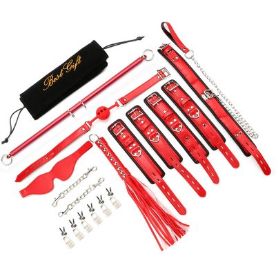 EXREIZST Expandable Spreader Bar Set and Premium Soft Pad Leather Straps System Set Adjustable Training Tools Sports Set with Storage Bag, Red