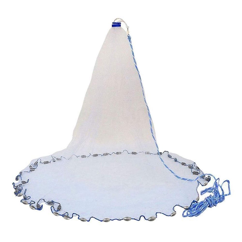 Bclla Zkenyao-net Fishing 8Ft 2.4M Fishing Net, Bait Throw Hand Cast 3/4 Inch Strong Nylon Mesh + Sinker, (Color : White)