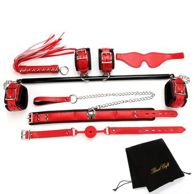 EXREIZST Adjustable Pilates Spreader Bar with Premium Soft Pad Leather Straps System Set Expandable Sports Aid Training Fitness Kit, Black and Red