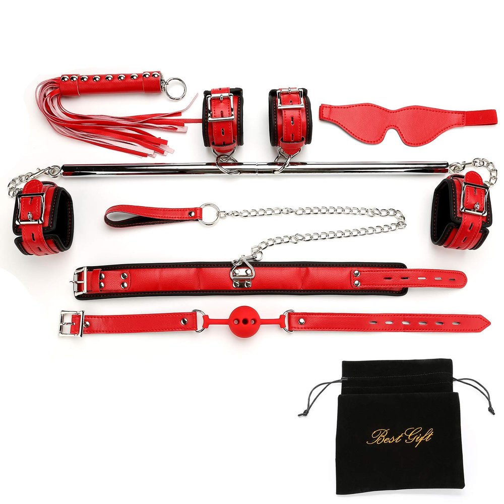 EXREIZST Adjustable Pilates Spreader Bar with Premium Soft Pad Leather Straps System Set Expandable Sports Aid Training Fitness Kit, Silver and Red