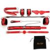 EXREIZST Adjustable Pilates Spreader Bar with Premium Soft Pad Leather Straps System Set Expandable Sports Aid Training Fitness Kit, Silver and Red view 1