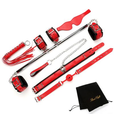 EXREIZST Expandable Spreader Bar with Bag and Premium Soft Pad Leather Straps System Set Adjustable Home Yoga Bar Set, Silver and Red