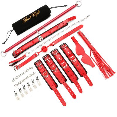 EXREIZST Expandable Spreader Bar with Bag and Premium Soft Pad Leather Straps System Set Adjustable Home Yoga Bar Set, Red