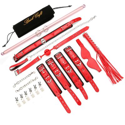 EXREIZST Adjustable Spreader Bar with Premium Soft Pad Leather Straps System Set Expandable Fitness Sports Exercise Training Tool Kit, Rose Gold and Red