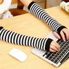 Mesyo Goth Gloves Fingerless Long Arm Warmer Knit Thumbhole Stretchy Gloves Black White, One Size view 2