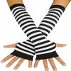 Mesyo Goth Gloves Fingerless Long Arm Warmer Knit Thumbhole Stretchy Gloves Black White, One Size view 4