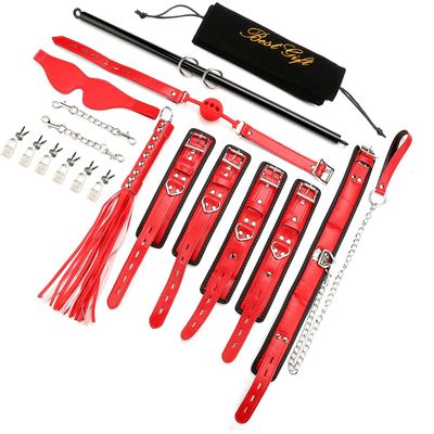 EXREIZST Expandable Spreader Bar Set and Premium Soft Pad Leather Straps System Set Adjustable Training Tools Sports Set with Storage Bag, Black and Red