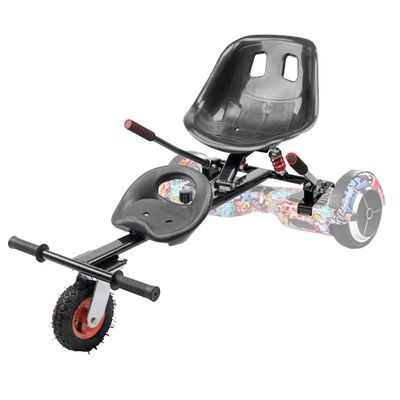 Hoverkart Seat Attachment Hoverboard Go-Kart Double Seat Adjustable Frame Turn Your Self Balancing Scooter into Go-Kart Fits 6.5" 8" and 10" Hoverboard Make Driving Much Fun and Safe,Black,Rubber