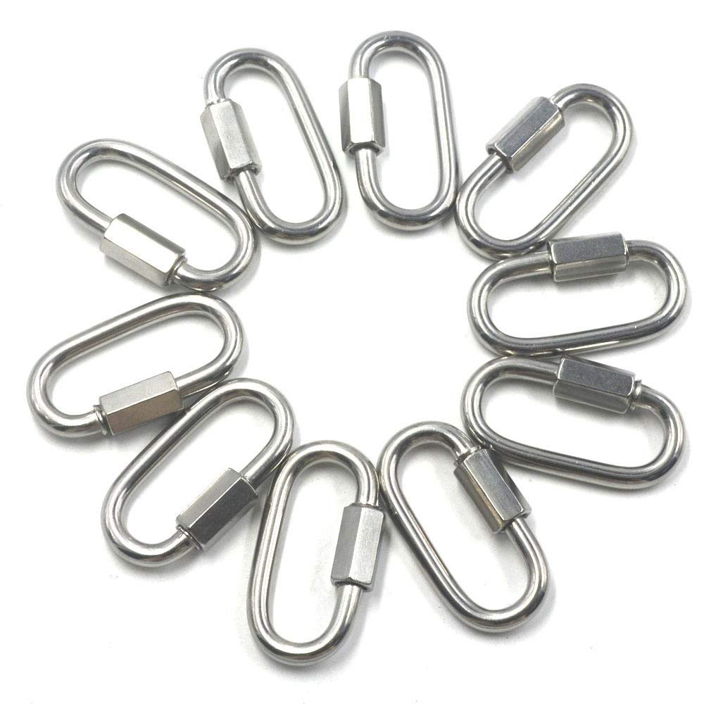 DINGGUANGH 10Pcs Multifunctional 304 Stainless Steel Carabiner Oval Screwlock Quick Link Lock Ring Hook M5