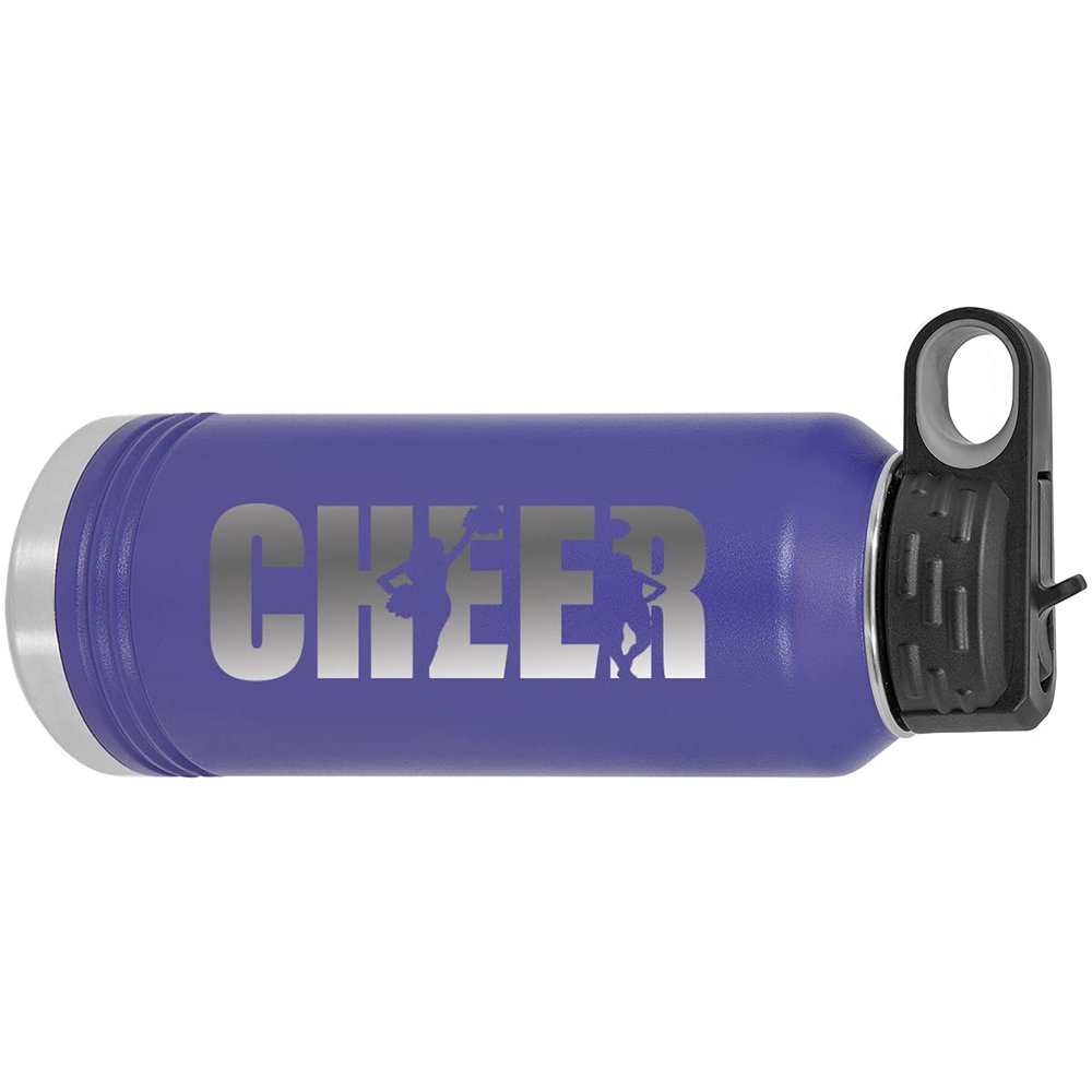 CustomGiftsNow Cheer - Cheerleading 32-Ounce Engraved Double-Wall Insulated Stainless Steel Sports Water Bottles with Flip Top Lid, Straw (Purple)