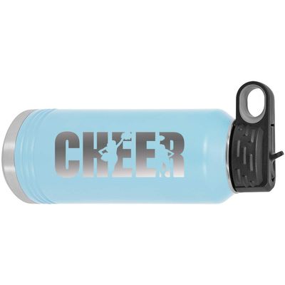 CustomGiftsNow Cheer - Cheerleading 32-Ounce Engraved Double-Wall Insulated Stainless Steel Sports Water Bottles with Flip Top Lid, Straw (Light Blue)