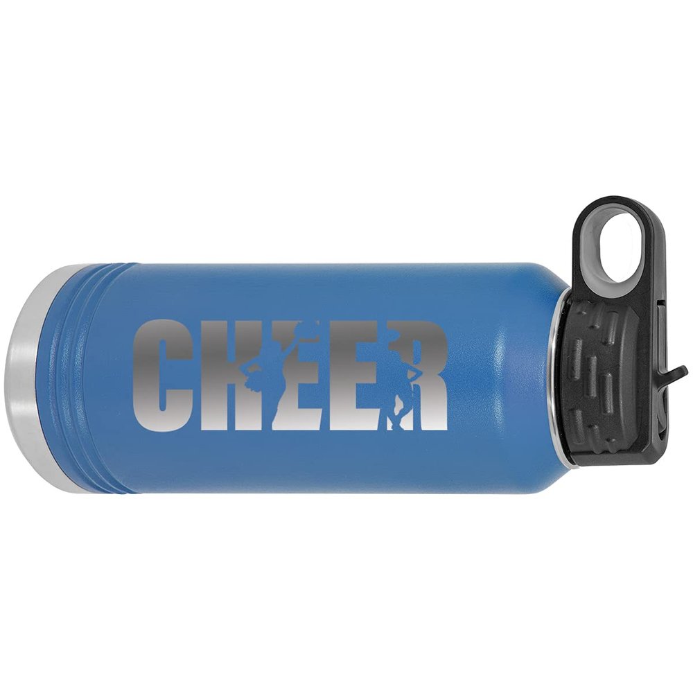 CustomGiftsNow Cheer - Cheerleading 32-Ounce Engraved Double-Wall Insulated Stainless Steel Sports Water Bottles with Flip Top Lid, Straw (Blue)