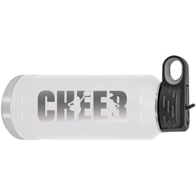 CustomGiftsNow Cheer - Cheerleading 32-Ounce Engraved Double-Wall Insulated Stainless Steel Sports Water Bottles with Flip Top Lid, Straw (White)