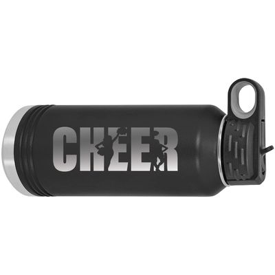 CustomGiftsNow Cheer - Cheerleading 32-Ounce Engraved Double-Wall Insulated Stainless Steel Sports Water Bottles with Flip Top Lid, Straw (Black)