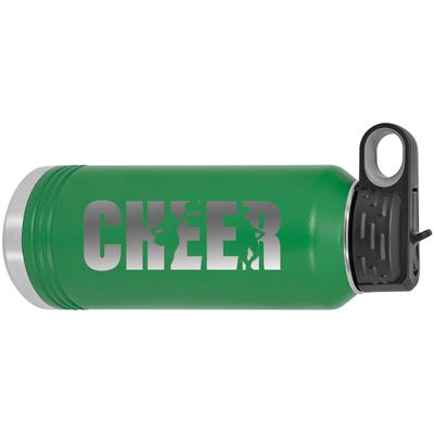 CustomGiftsNow Cheer - Cheerleading 32-Ounce Engraved Double-Wall Insulated Stainless Steel Sports Water Bottles with Flip Top Lid, Straw (Green)