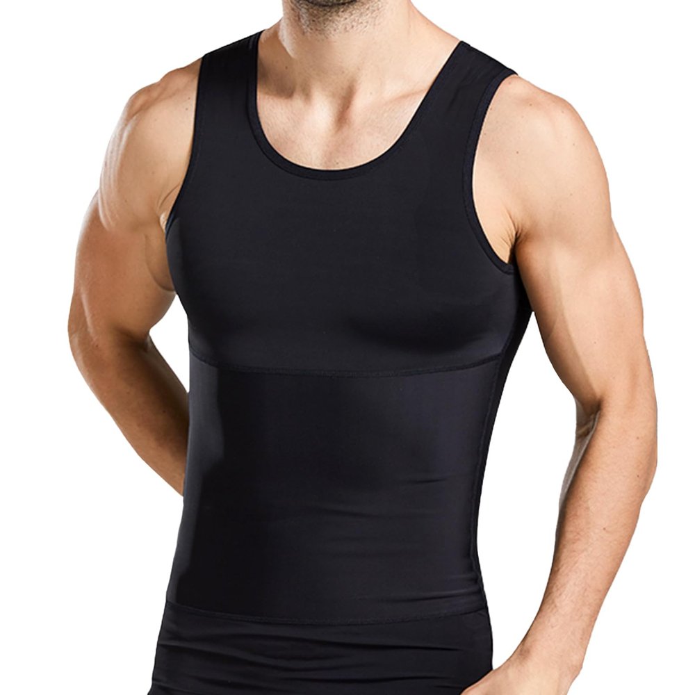 Fhspw Mens Compression Shirt, Slimming Body Shaper Vest, Gynecomastia Undershirt Shapewear Tummy Control Tank Top3XL