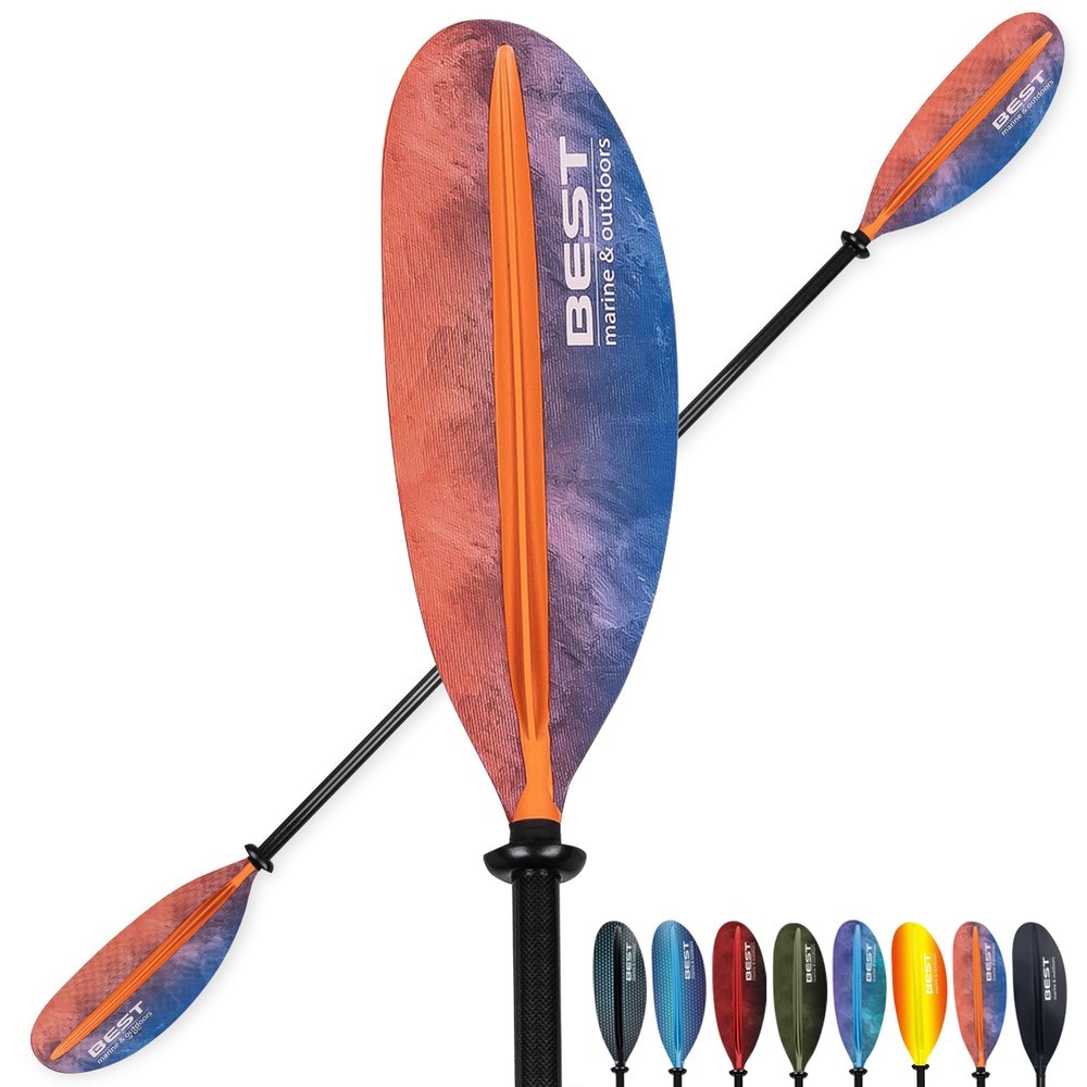 Best Marine and Outdoors Kayak Paddle, Carbon Fiber Shaft & Fiberglass Reinforced Polypropylene Blades, 220cm, 234cm, 250cm, Lightweight Kayak Paddles for Adults (Orange Cloud, 234 CM)