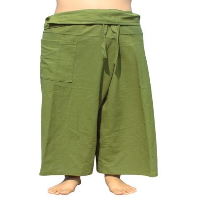 RaanPahMuang Brand Plain Thick Muang Cotton Fisherman Wrap Tall Pants, Small Tall, Dark Olive Green