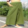 RaanPahMuang Brand Plain Thick Muang Cotton Fisherman Wrap Tall Pants, Small Tall, Dark Olive Green view 2