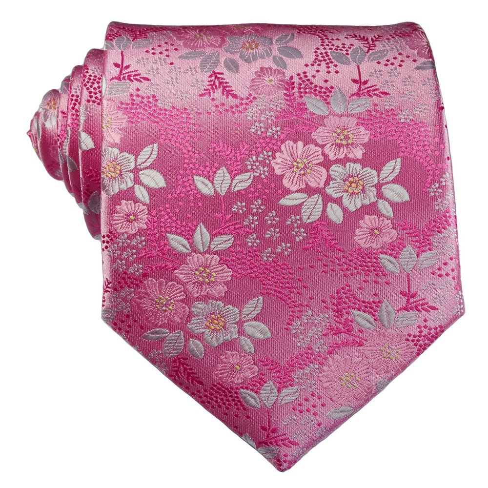 Geotae Zerun New Classic Florals JACQUARD WOVEN Silk Men's Tie Necktie (Pink)