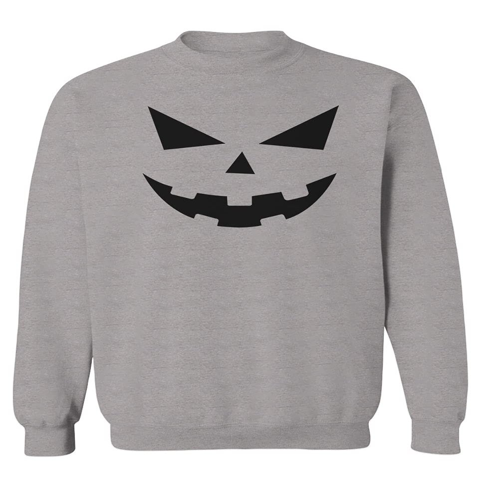 0358. Halloween Pumpkin face Graphic Costume Men's Crewneck Sweatshirt (Light Gray Small)