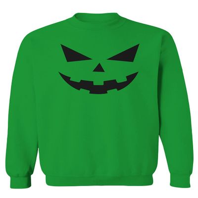 0358. Halloween Pumpkin face Graphic Costume Men's Crewneck Sweatshirt (Irish Green Medium)