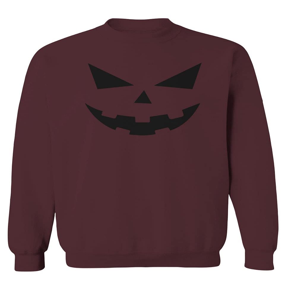 0358. Halloween Pumpkin face Graphic Costume Men's Crewneck Sweatshirt (Maroon Medium)