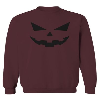 0358. Halloween Pumpkin face Graphic Costume Men's Crewneck Sweatshirt (Maroon Large)