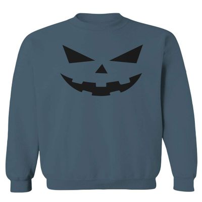 0358. Halloween Pumpkin face Graphic Costume Men's Crewneck Sweatshirt (Indigo Blue Medium)