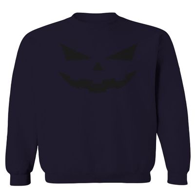 0358. Halloween Pumpkin face Graphic Costume Men's Crewneck Sweatshirt (Navy Medium)