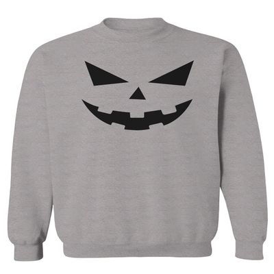 0358. Halloween Pumpkin face Graphic Costume Men's Crewneck Sweatshirt (Light Gray Medium)