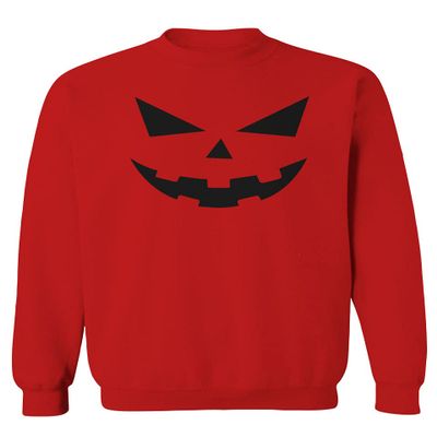 0358. Halloween Pumpkin face Graphic Costume Men's Crewneck Sweatshirt (Red, Large)