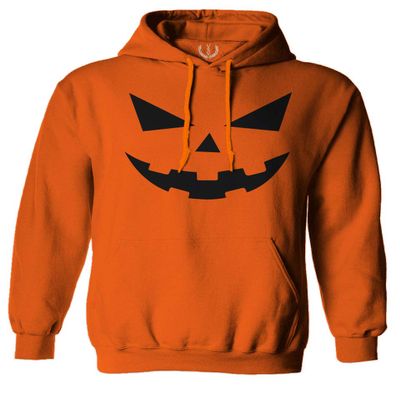 0358. Halloween Pumpkin face Graphic Costume Sweatshirt Pullover Hoodie (Orange, Large)