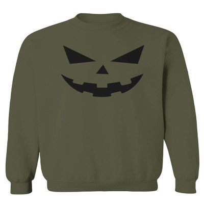 0358. Halloween Pumpkin face Graphic Costume Men's Crewneck Sweatshirt (Olive, Medium)