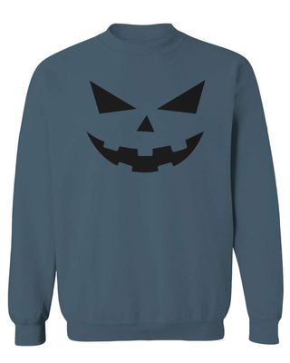 0358. Halloween Pumpkin face Graphic Costume Men's Crewneck Sweatshirt (Indigo Blue Small)