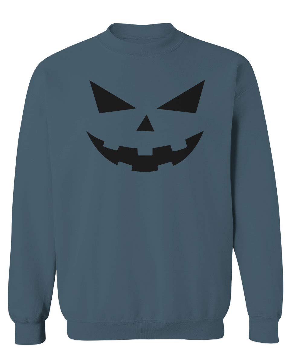 0358. Halloween Pumpkin face Graphic Costume Men's Crewneck Sweatshirt (Indigo Blue Small)