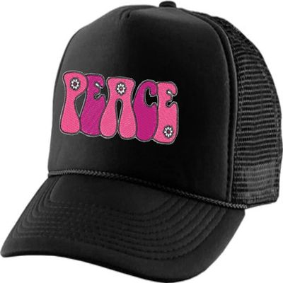 ALLNTRENDS Adjustable Trucker Hat Peace Embroidered Mesh Baseball Cap Pink Cute Graphic Fashion Hats for Summer (Black)