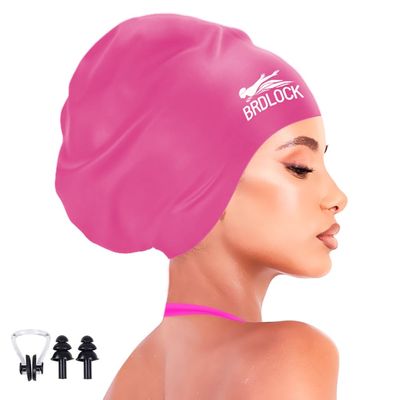 BRDLOCK Large Swim Cap for Women Swimming Cap for Braids Dreadlocks Long Hair Locs 100% Silicone Waterproof Swimming Cap Keep Your Hair Dry