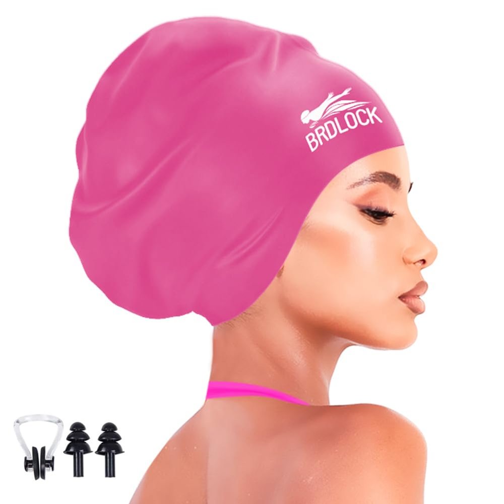 BRDLOCK Large Swim Cap for Women Swimming Cap for Braids Dreadlocks Long Hair Locs 100% Silicone Waterproof Swimming Cap Keep Your Hair Dry