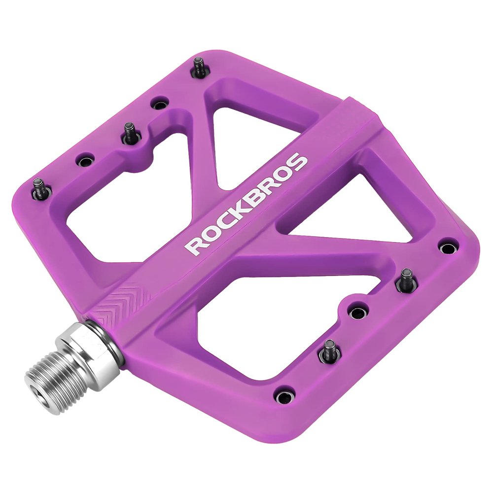 Rock BROS Mountain Bike Pedals MTB Pedals Lightweight Nylon Composite Bicycle Flat Pedals 9/16" DU Bearing Bike Platform Pedals for BMX MTB Mountain Road Bike (Purple)