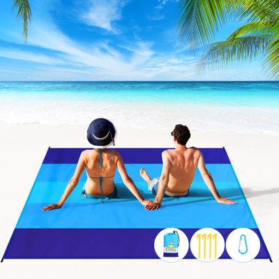 BYDOLL Beach Blanket 78''81'' 4-7 Adults Oversized Lightweight Waterproof Sandproof Beach Blanket Large Picnic Mat for Travel Camping Hiking Picnic(78" X 81", Blue-Mixed)